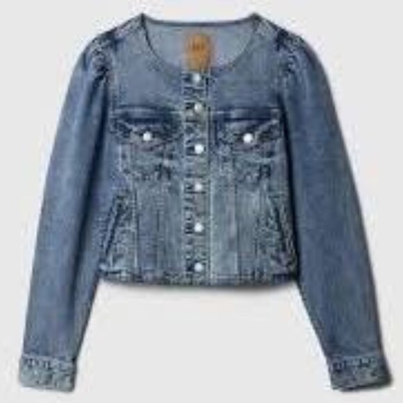 Collarless Cropped Icon Denim Jacket - Picture 2 of 7